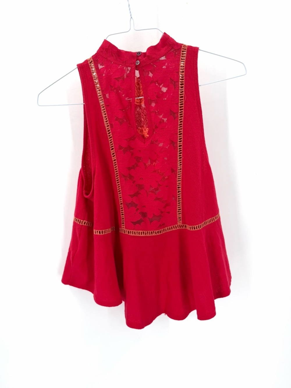 Free People Boho Cottagecore Pineapple Lace Embroidered Flora Swing Tank Top - Picture 7 of 8
